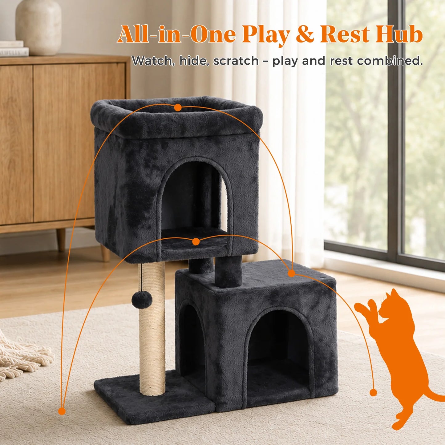 Pawz Road Cat Tower With Dual Condos And Sisal Scratching Post