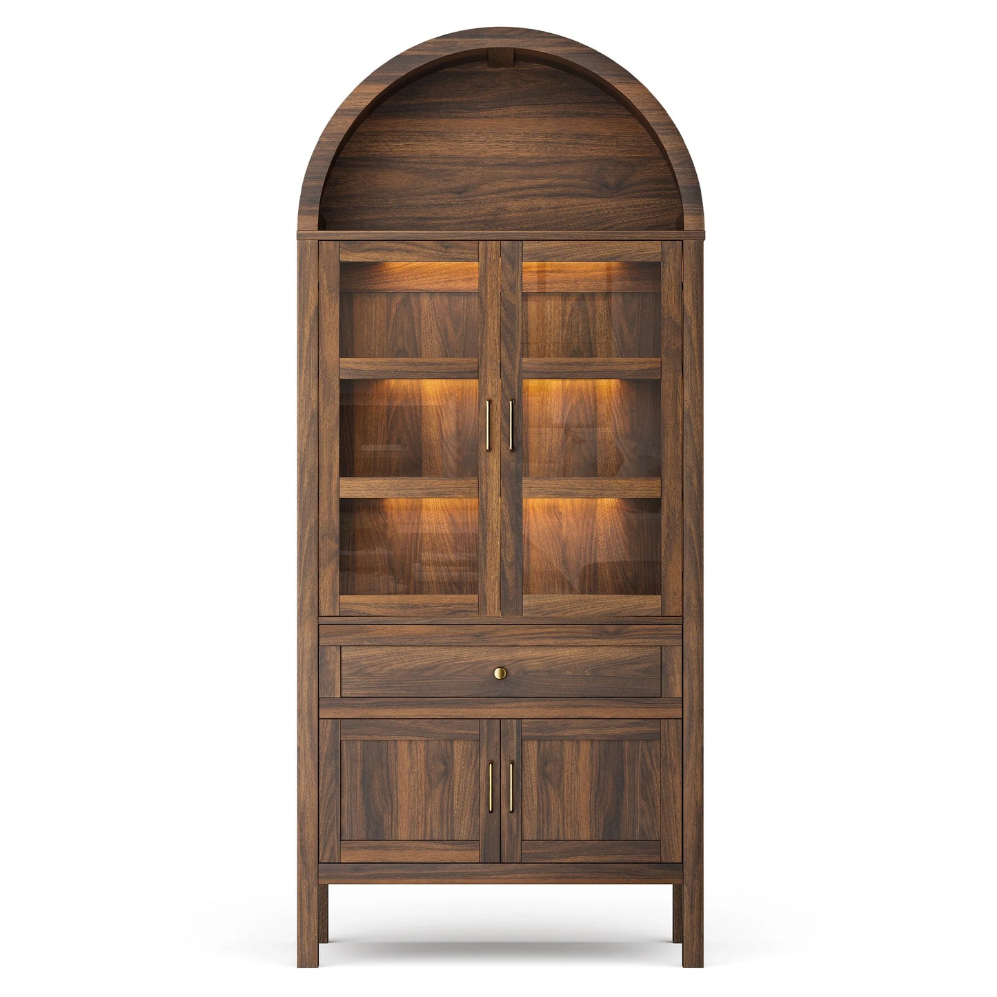 Furgle Arched Wood Storage Cabinet With Adjustable Shelves And Led Lights