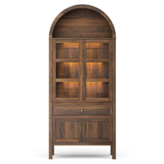 Furgle Arched Wood Storage Cabinet Bookcase With LED Lights