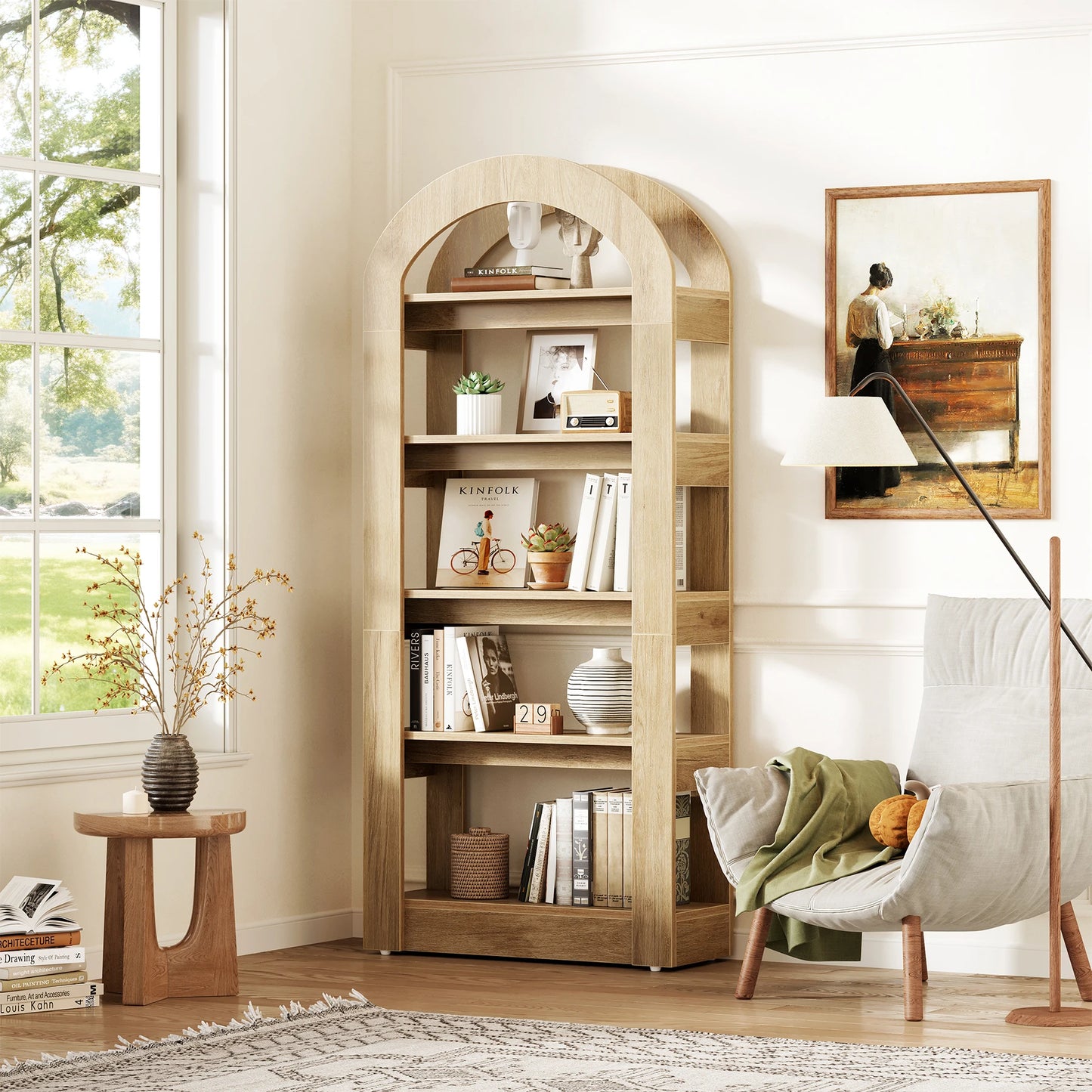 Tribesigns Arched Five Tier Wooden Bookcase Display Shelf