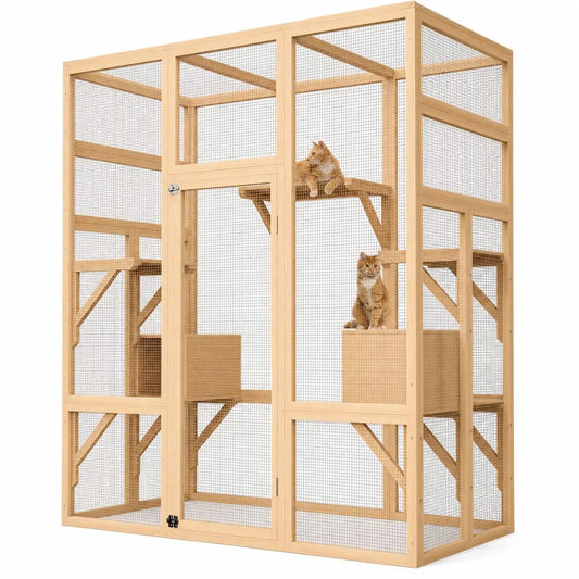 HiMISS Wooden Outdoor Catio Cat Enclosure With Five Platforms