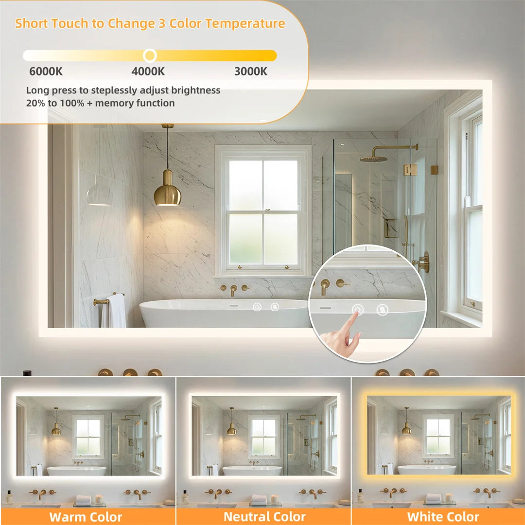 LUVODI LED Rectangular Wall Mount Vanity Mirror Defog 3 Temp