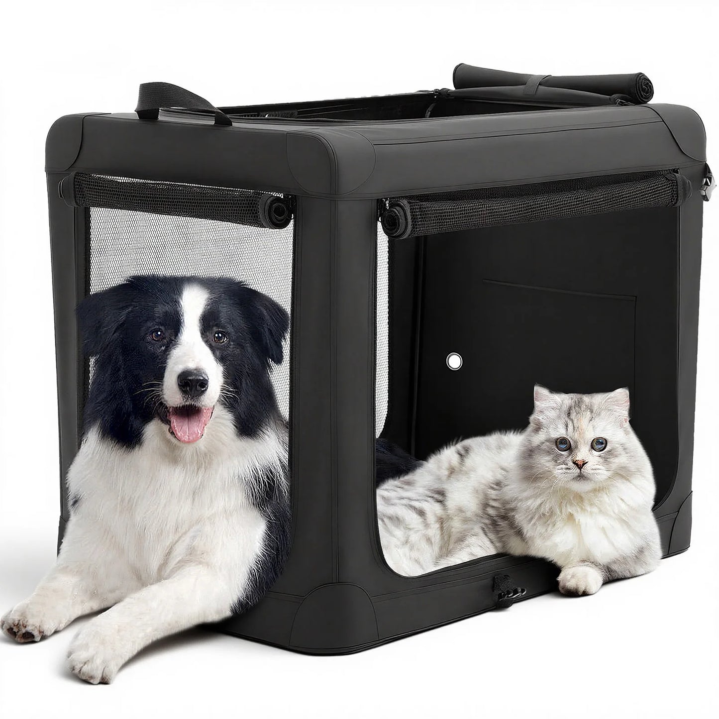 JHK 600D Oxford Foldable Dog Crate With Three Doors Indoor