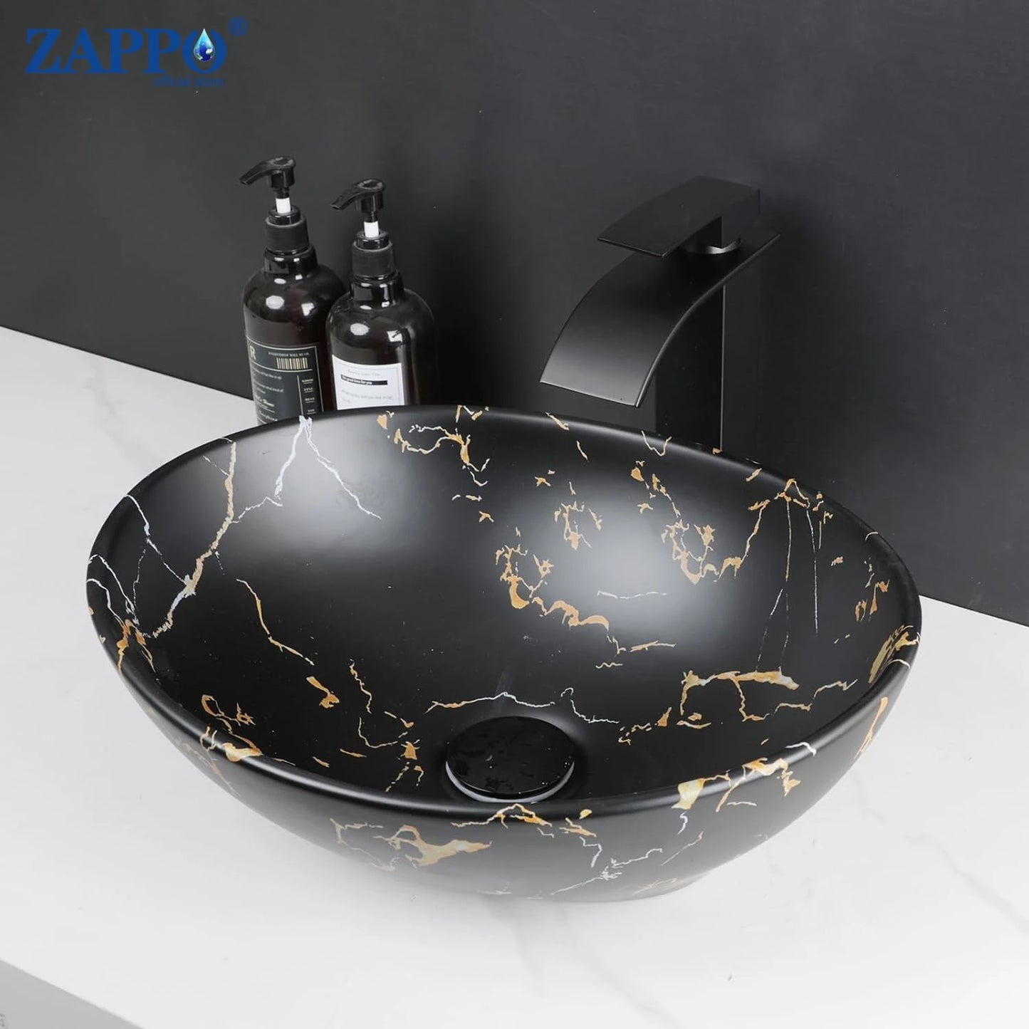 Mekkhal Ceramic Vessel Sink Set With Waterfall Faucet For Bathroom