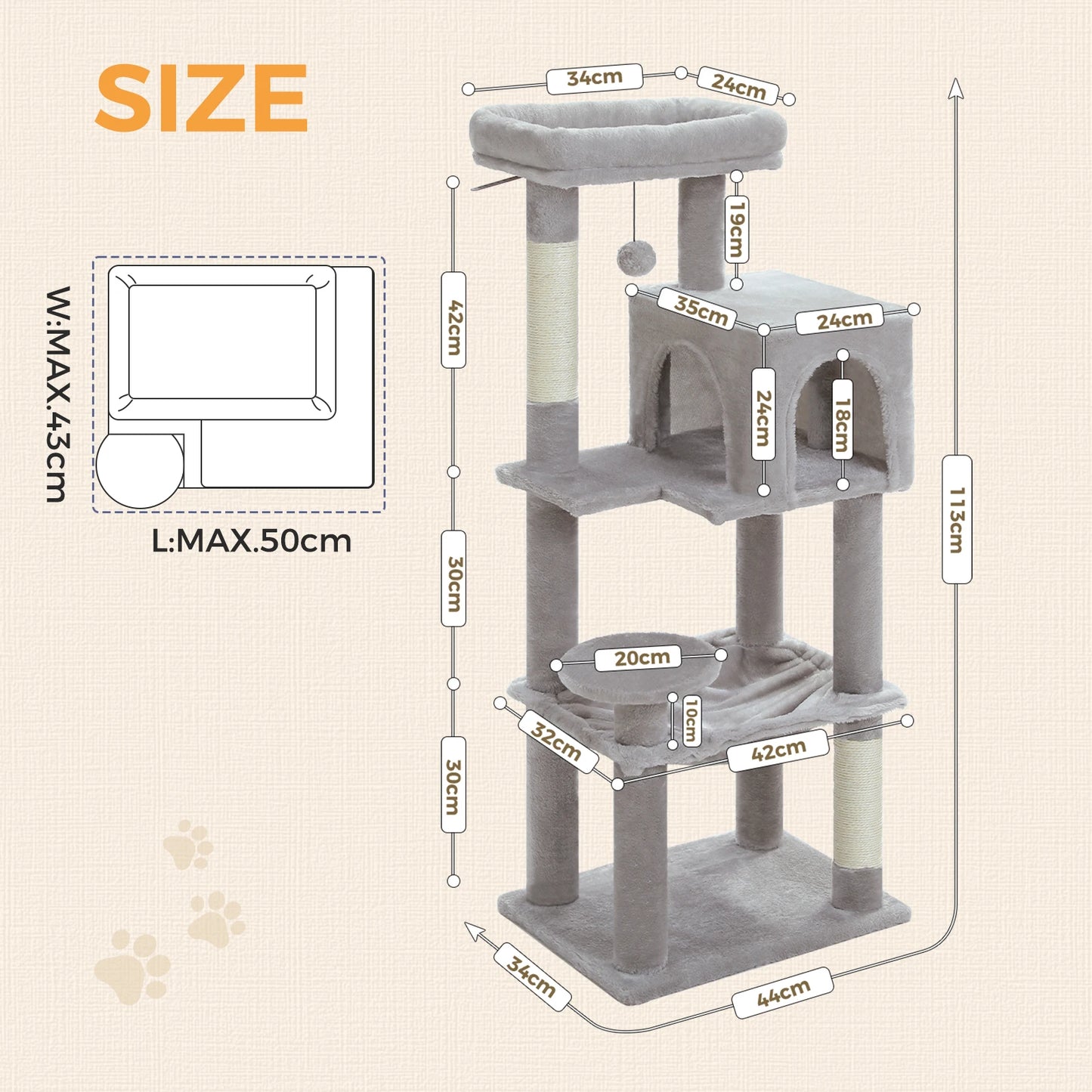 PAWZ Road Four Level Cat Tree With Sisal Posts