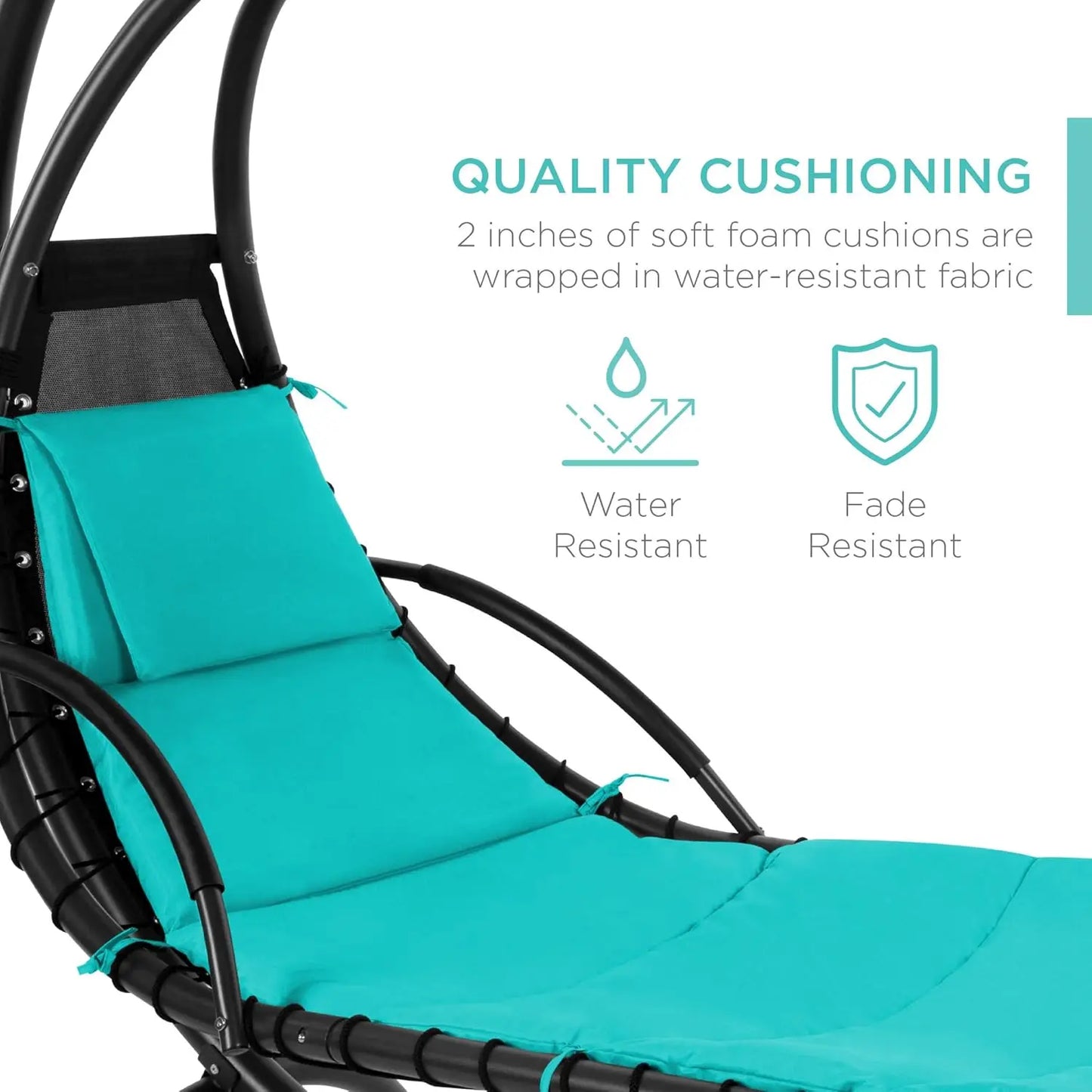Curved Steel Outdoor Hanging Chaise Lounge Removable Canopy Pillow