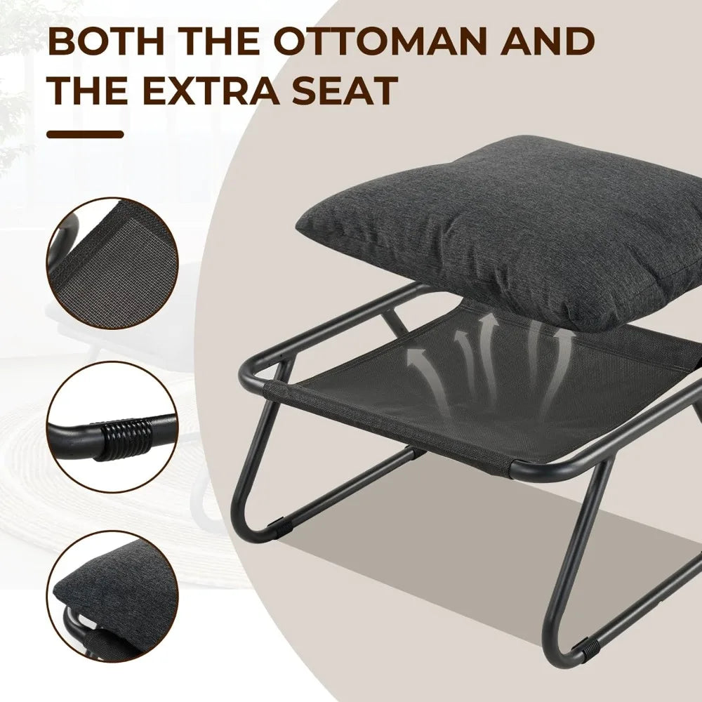 Outdoor Rocking Chair With Foot Stool Metal Patio Lounge
