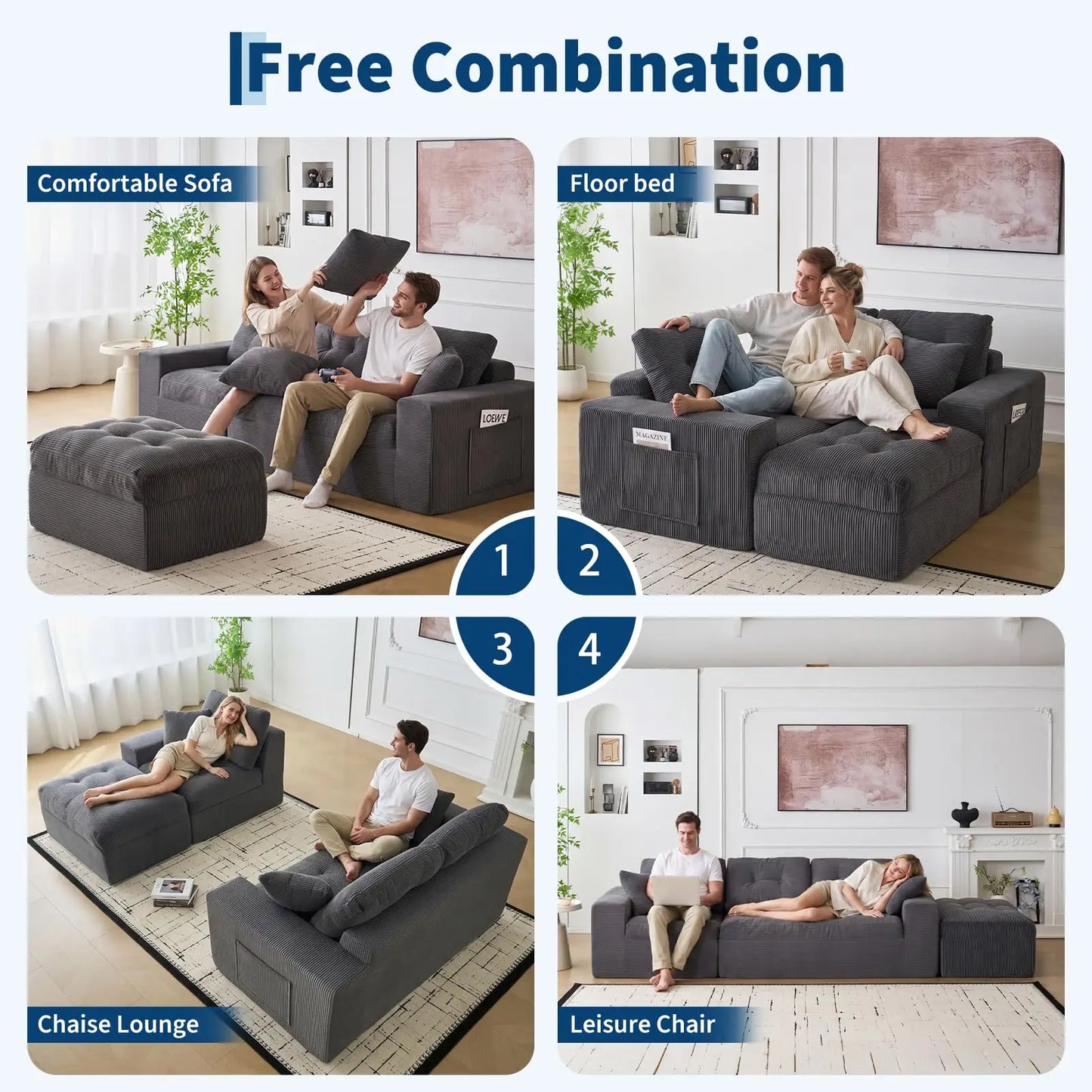 HobbyLane Modular Cloud Couch Sectional Sofa With Ottoman