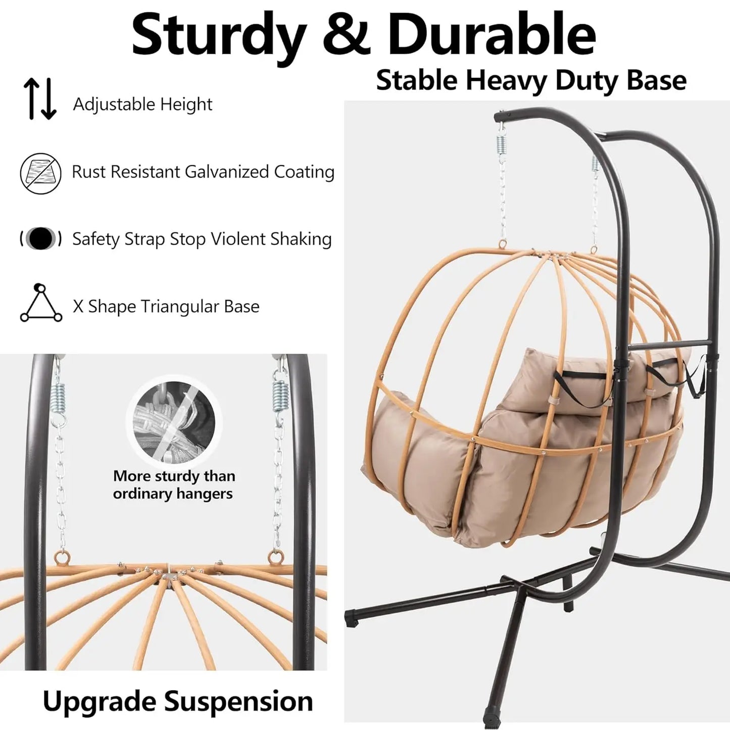 Double Egg Hanging Swing Chair With Stand Cushions Headrest