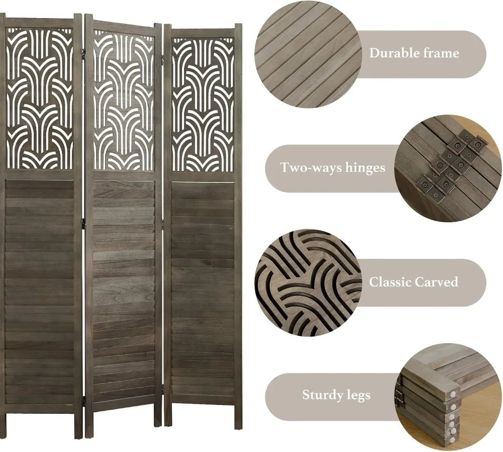 Wooden Room Divider Folding Privacy Screen Freestanding Partition