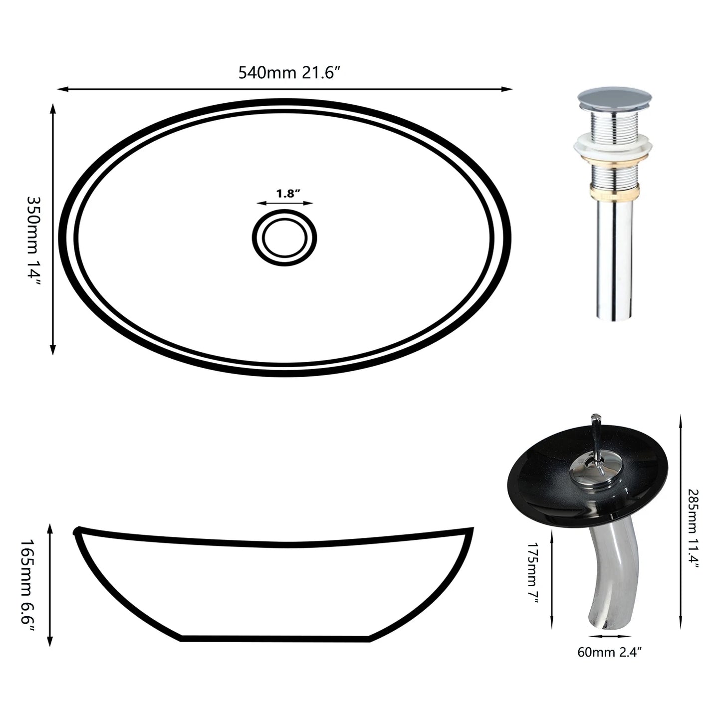 Sinlaku Glass Vessel Sink With Faucet And Drain For Bathroom