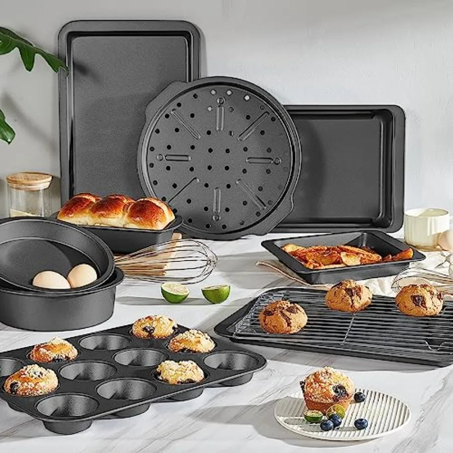 Nonstick Bakeware Set With Rack Includes Cookie Sheet Cake Pan