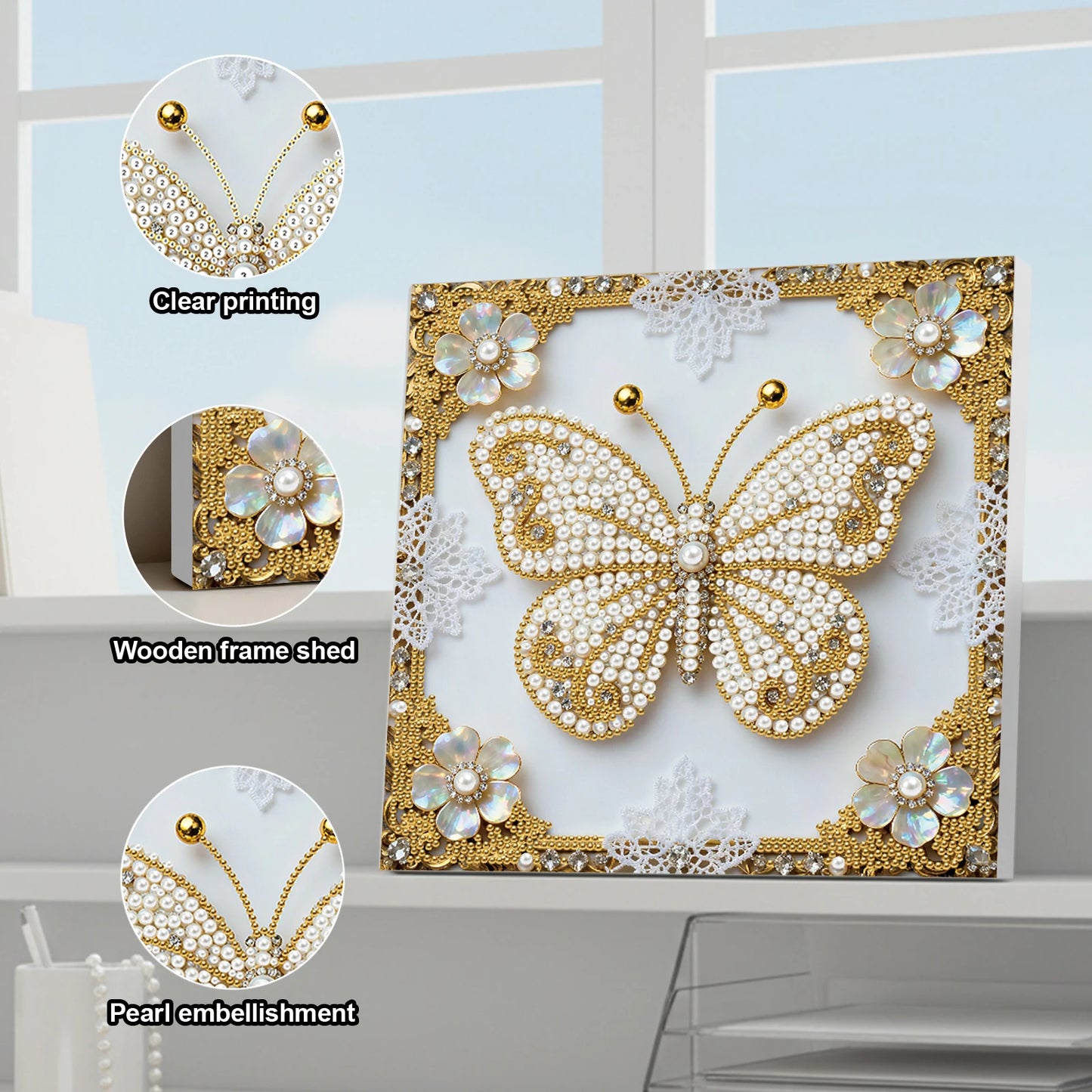 DIY Pearl Art Painting for Home Wall Decor Pearl Gem Paintings Picture Arts Craft 25x25cm With Frame