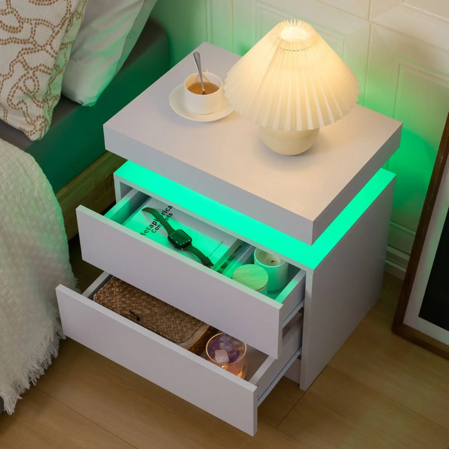 Cubehom LED Nightstands With 2 Drawers And RGB Lighting