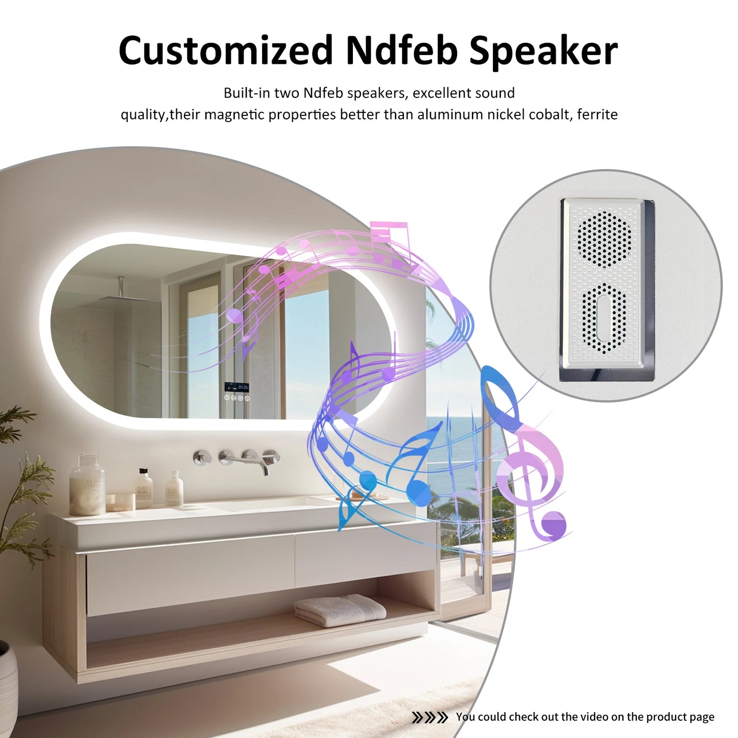 Wisfor Anti Fog Bluetooth Oval LED Bathroom Mirror
