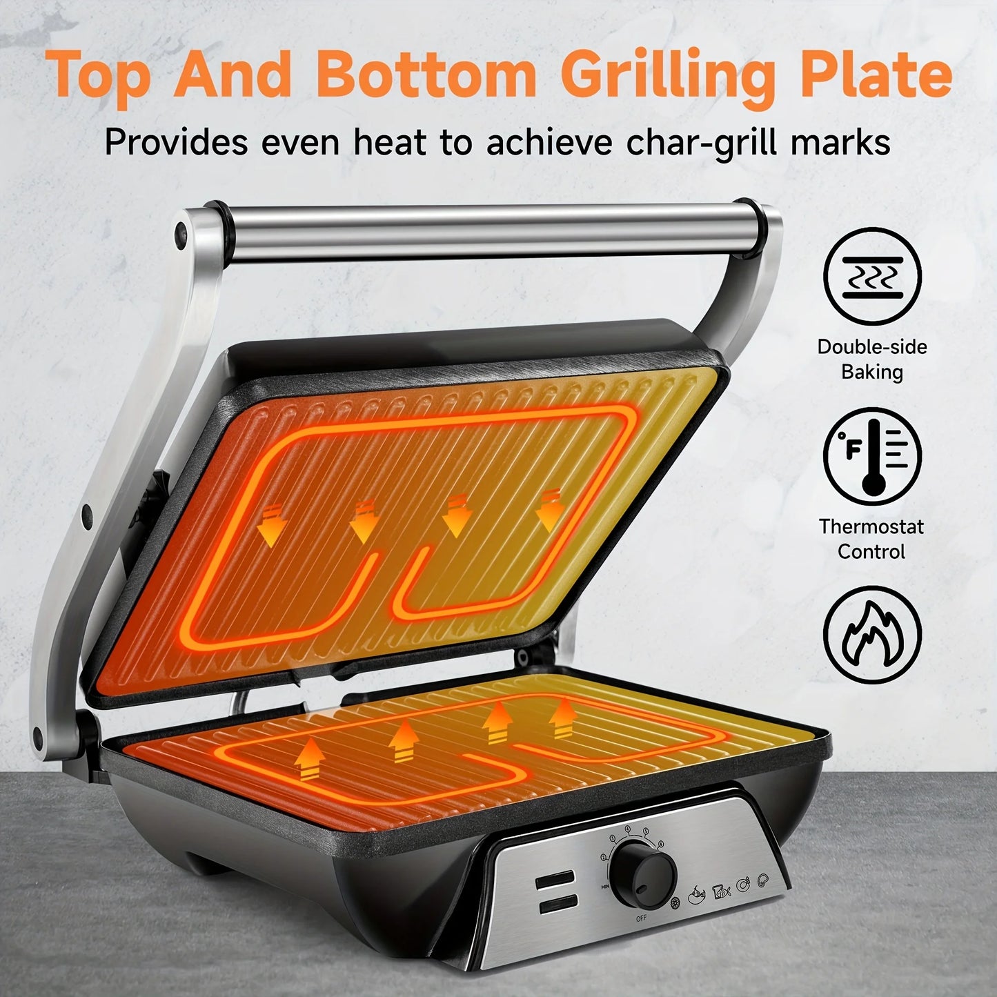 3-In-1 Electric Indoor Grill Panini Press With Nonstick Plates