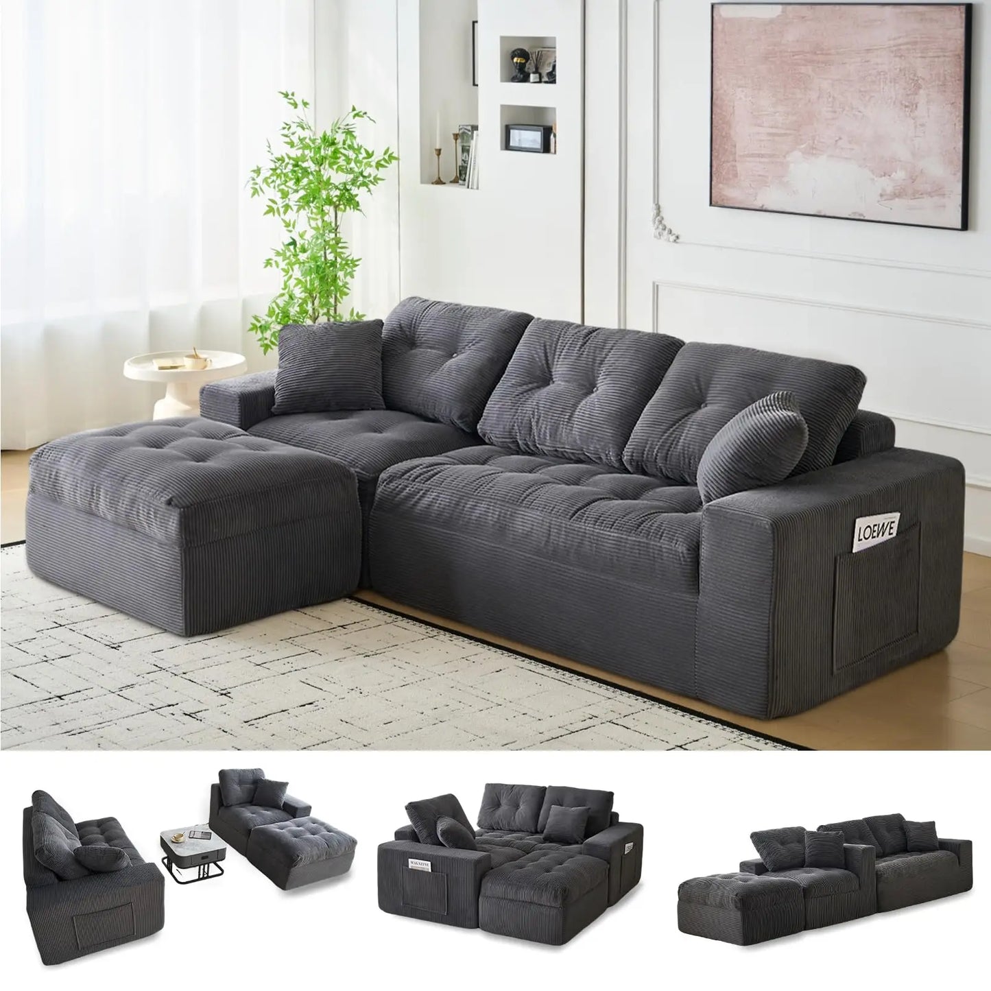 HobbyLane Modular Cloud Couch Sectional Sofa With Ottoman