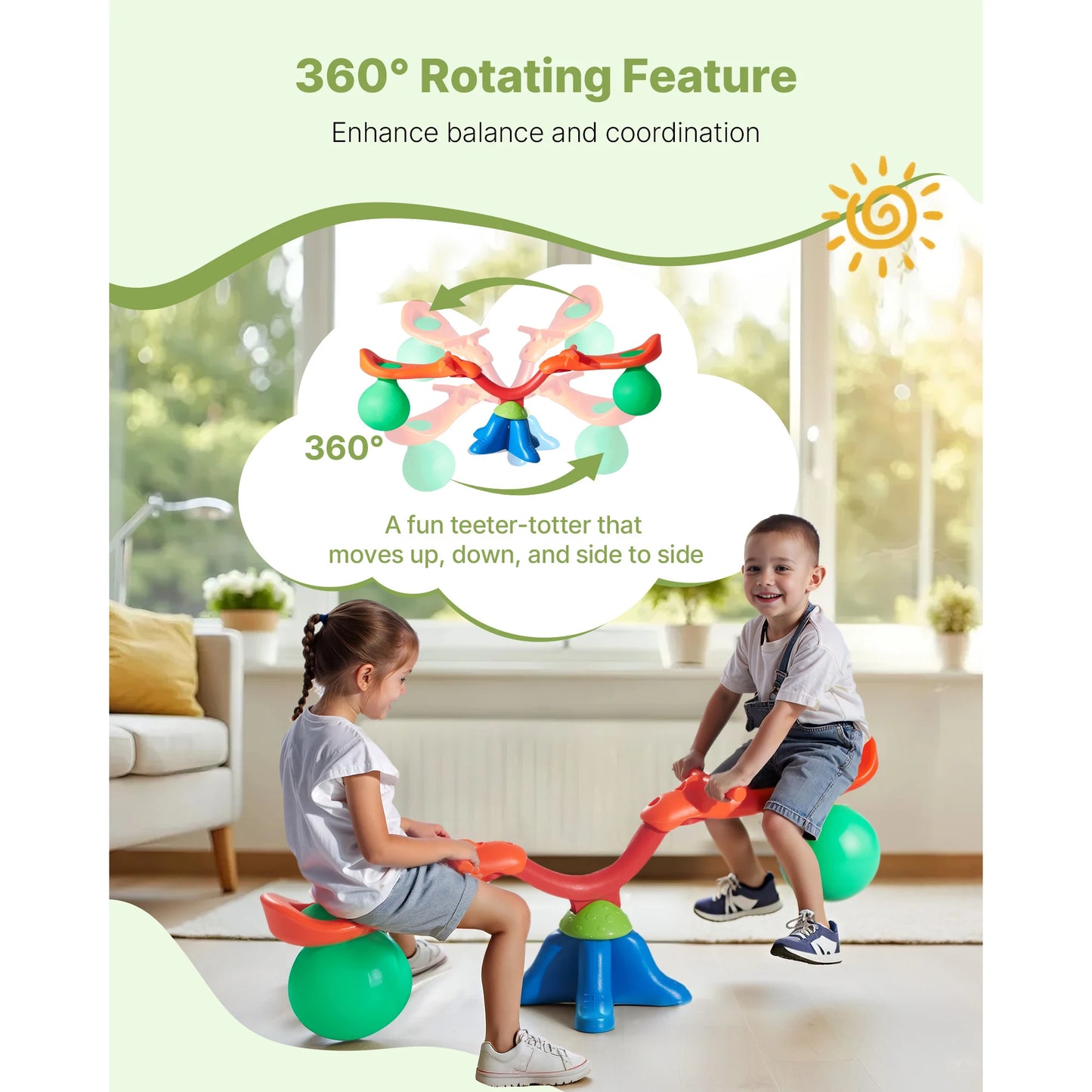 Kids Seesaw Sit And Spin Teeter Totter 360 Degree Playground