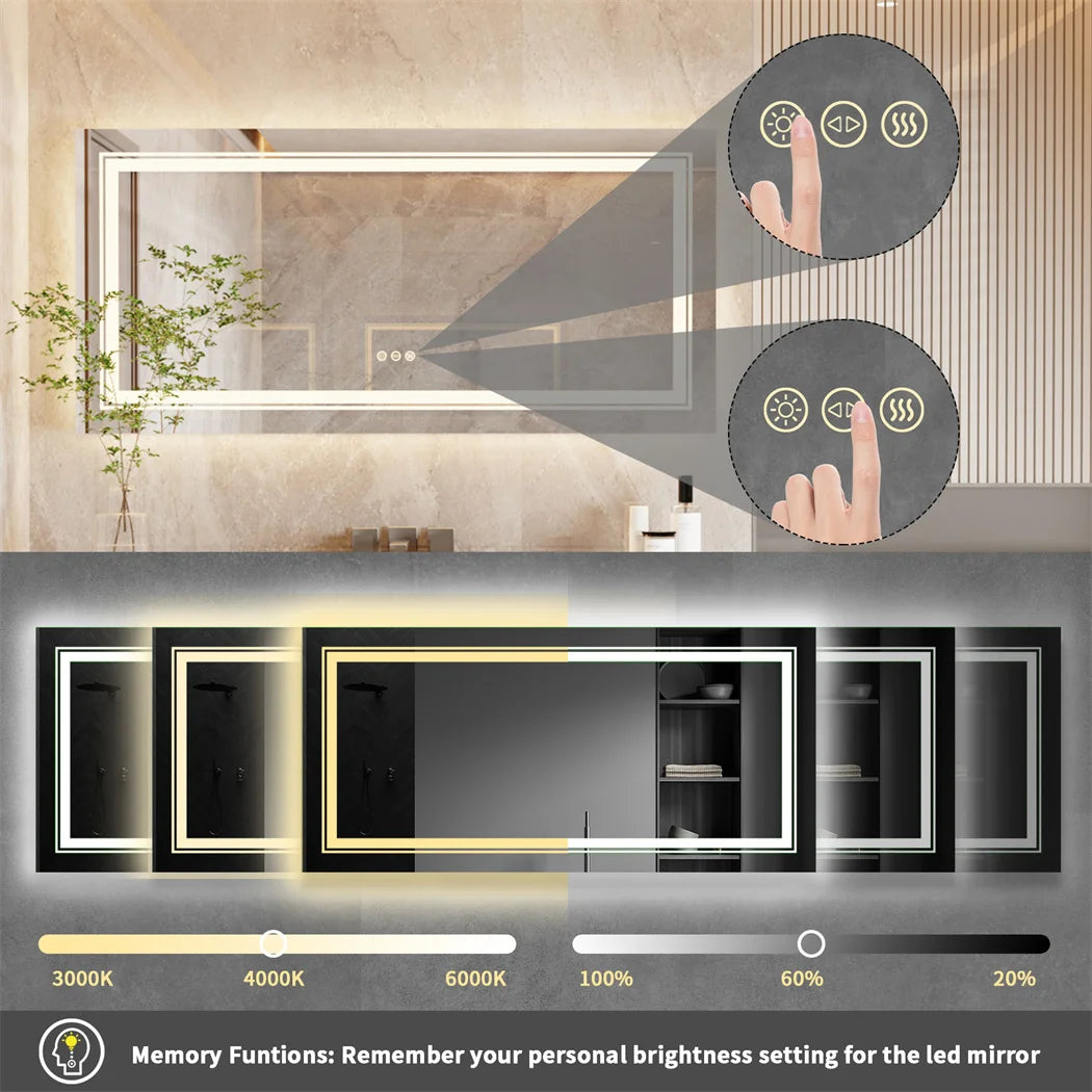 LUVODI Backlit Anti-Fog Wall Mounted Vanity Mirror With Dimmable Lighting