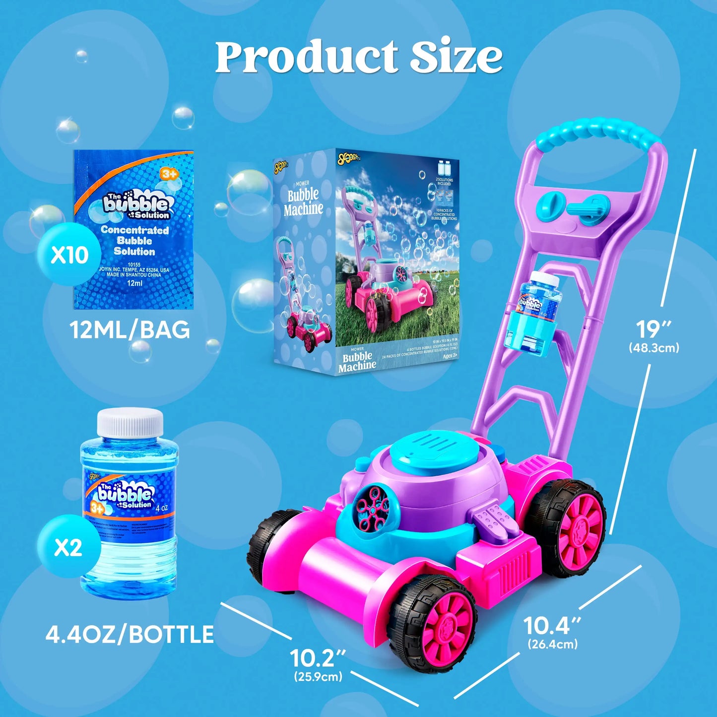 Joyfy Bubble Blower Lawn Mower Toy for Kids 3-6 Summer
