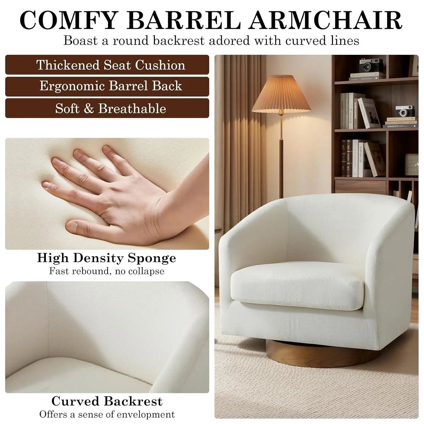 Swivel Accent Chair Set Of 2 Fabric Upholstered Barrel Armchairs