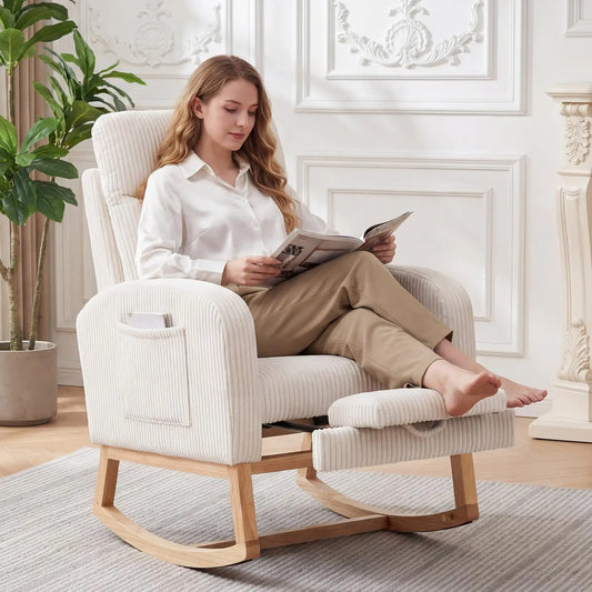 Modern Corduroy Nursery Glider Rocker Chair With Footrest