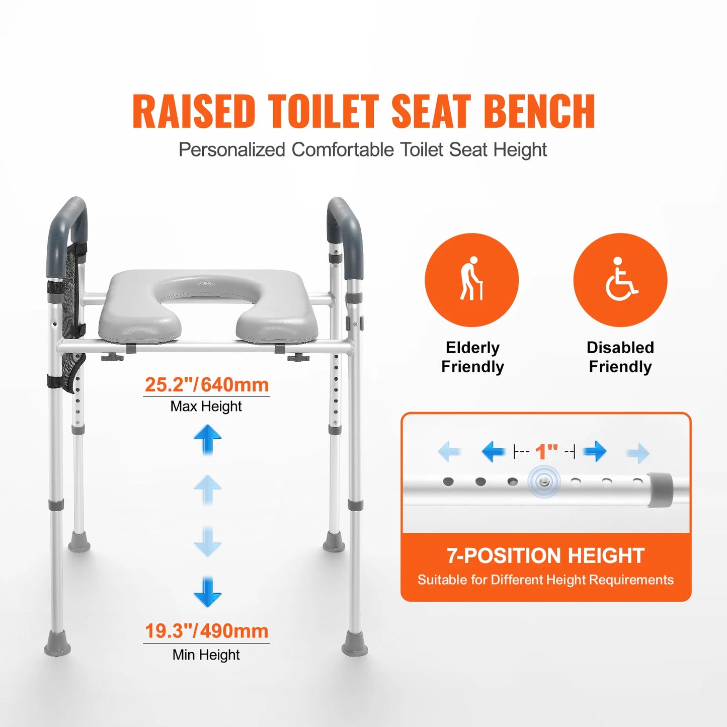 SucceBuy Adjustable Raised Toilet Seat With Padded Aluminum Frame