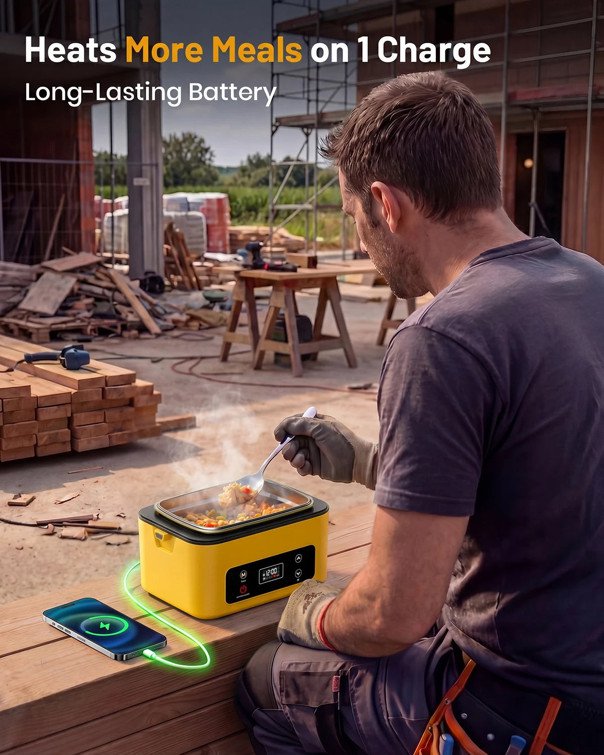 Cordless Electric Lunch Box With Custom Timer And Power Bank