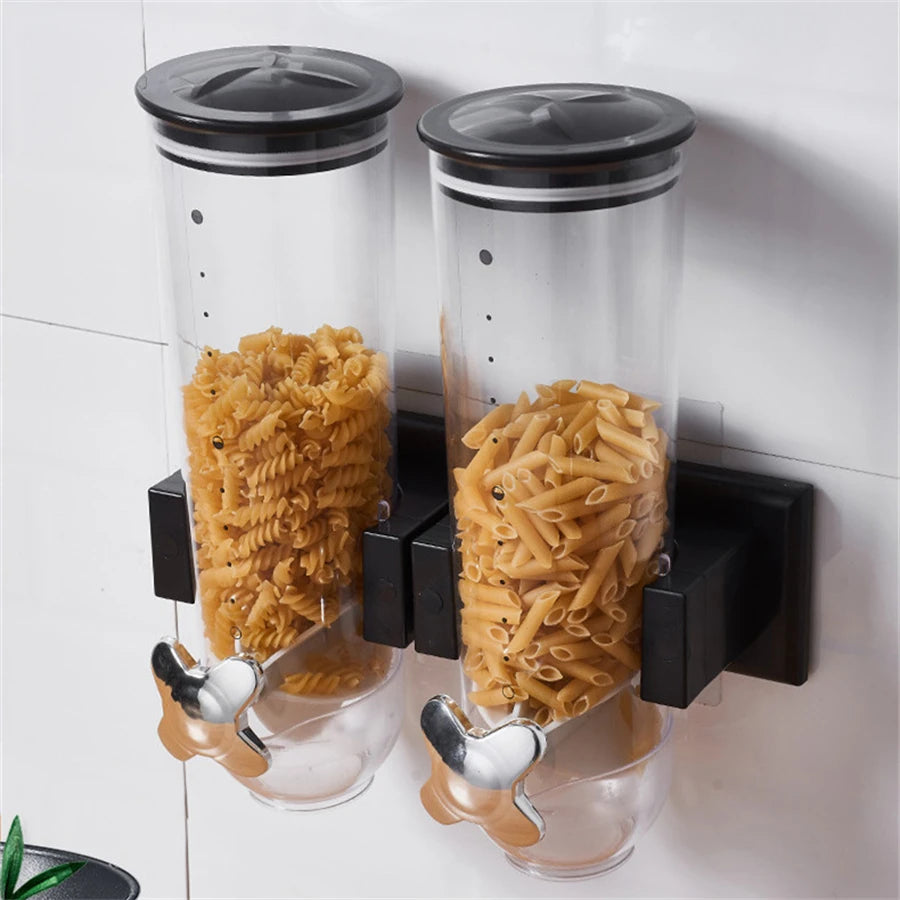 Wall Mounted Two Barrel Cereal Dispenser For Grains And Coffee Beans