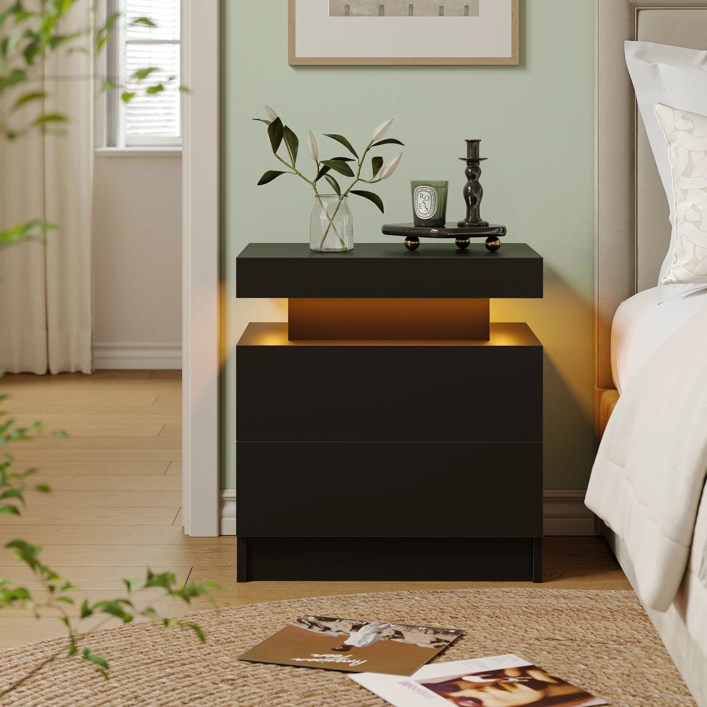 Cubehom LED Nightstands With 2 Drawers And RGB Lighting