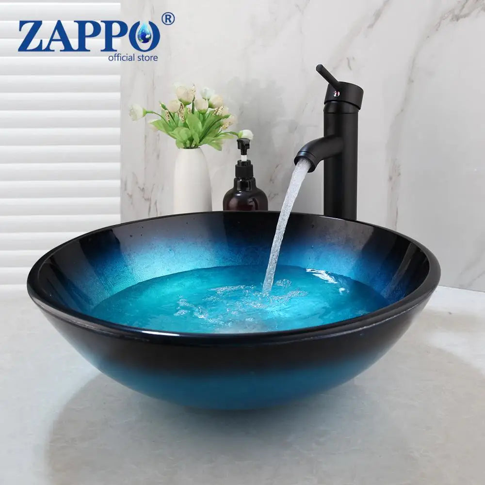 Mekkhalia Tempered Glass Oval Vessel Sink With Waterfall Faucet