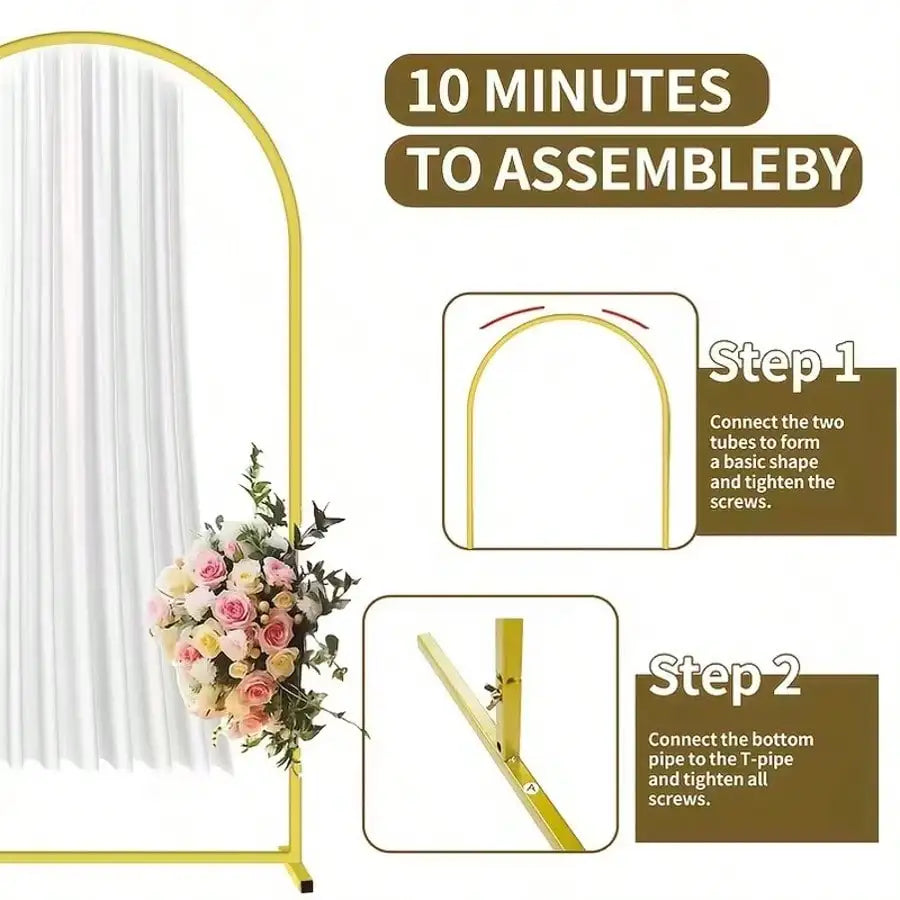 Golden Metal Arch Backdrop Stand Set Of 3 For Weddings