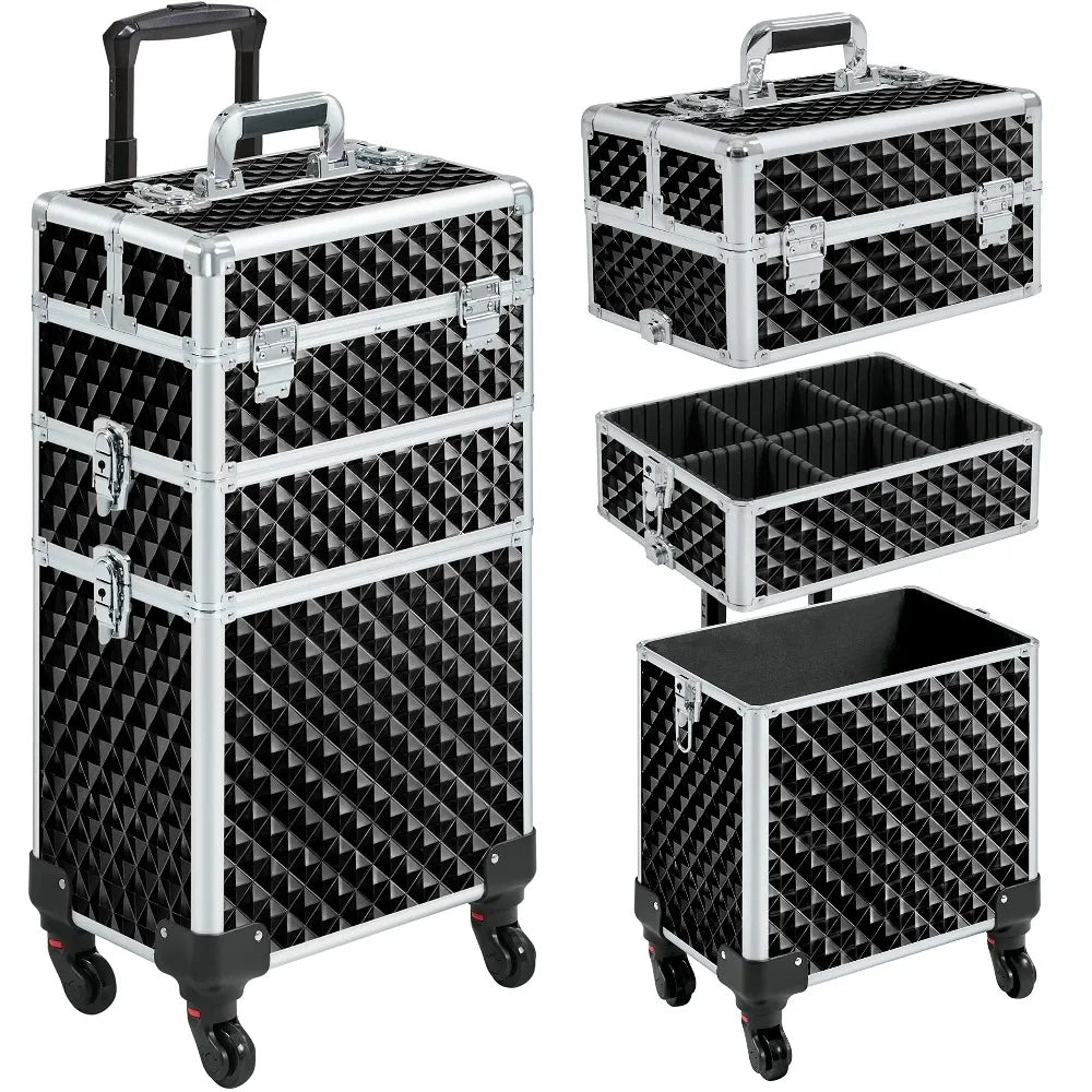 YTYIN 3 In 1 Rolling Makeup Train Case With Swivel Wheels