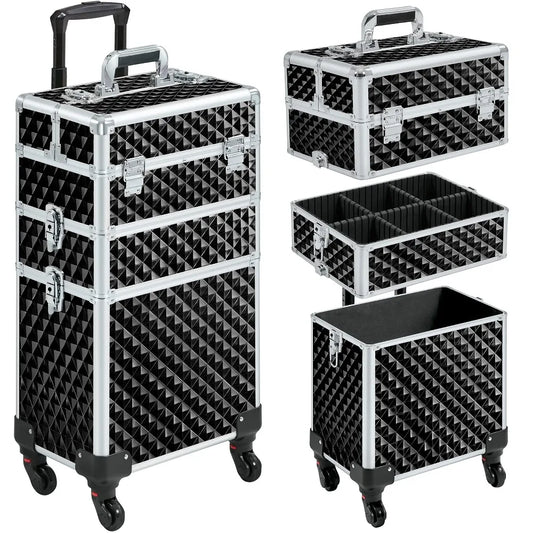 YTYIN 3 In 1 Rolling Makeup Train Case With Swivel Wheels