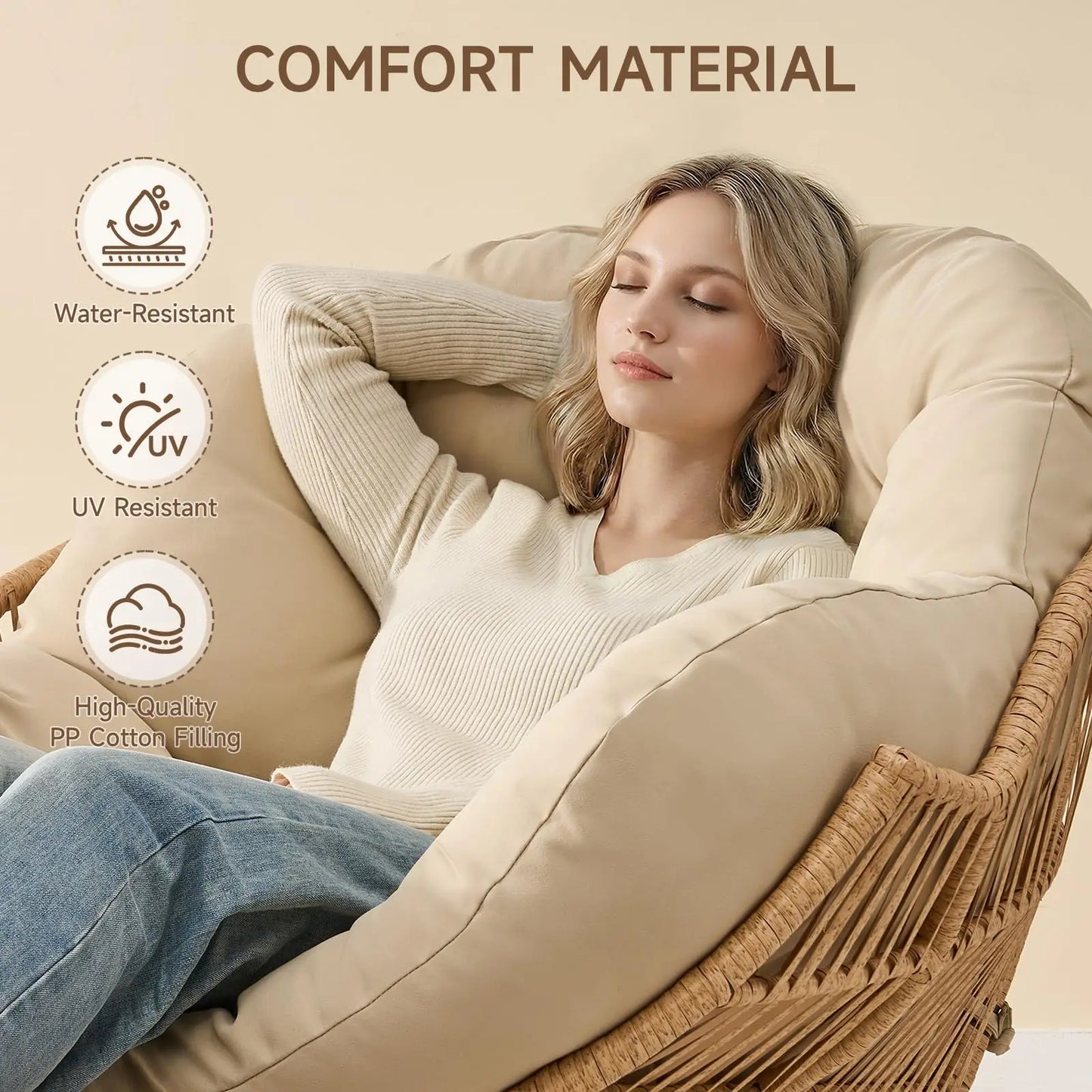 ONBRILL Papasan Rattan Rocking Chair With Ottoman Set
