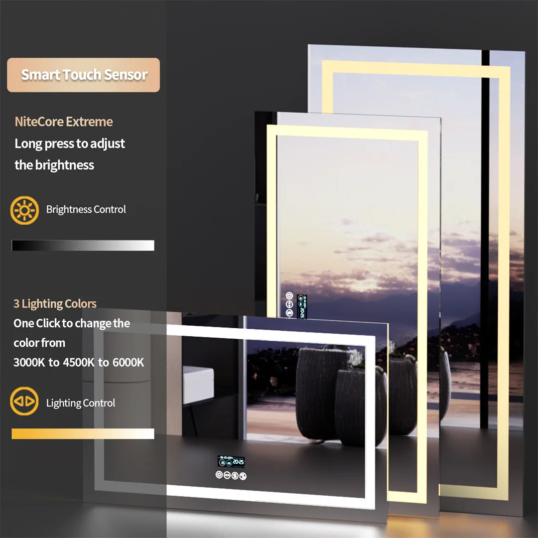 Luvodi Bluetooth Illuminated Bathroom Mirror With Digital Clock And Defog