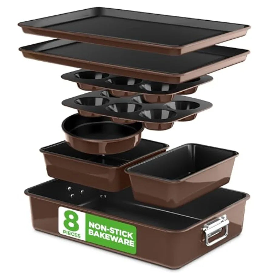 8 Piece Nonstick Bakeware Set Oven Safe PFOA Free Durable