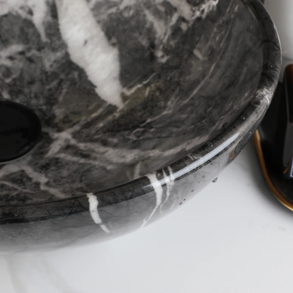 Mekkhal Ceramic Vessel Sink Set With Waterfall Faucet For Bathroom
