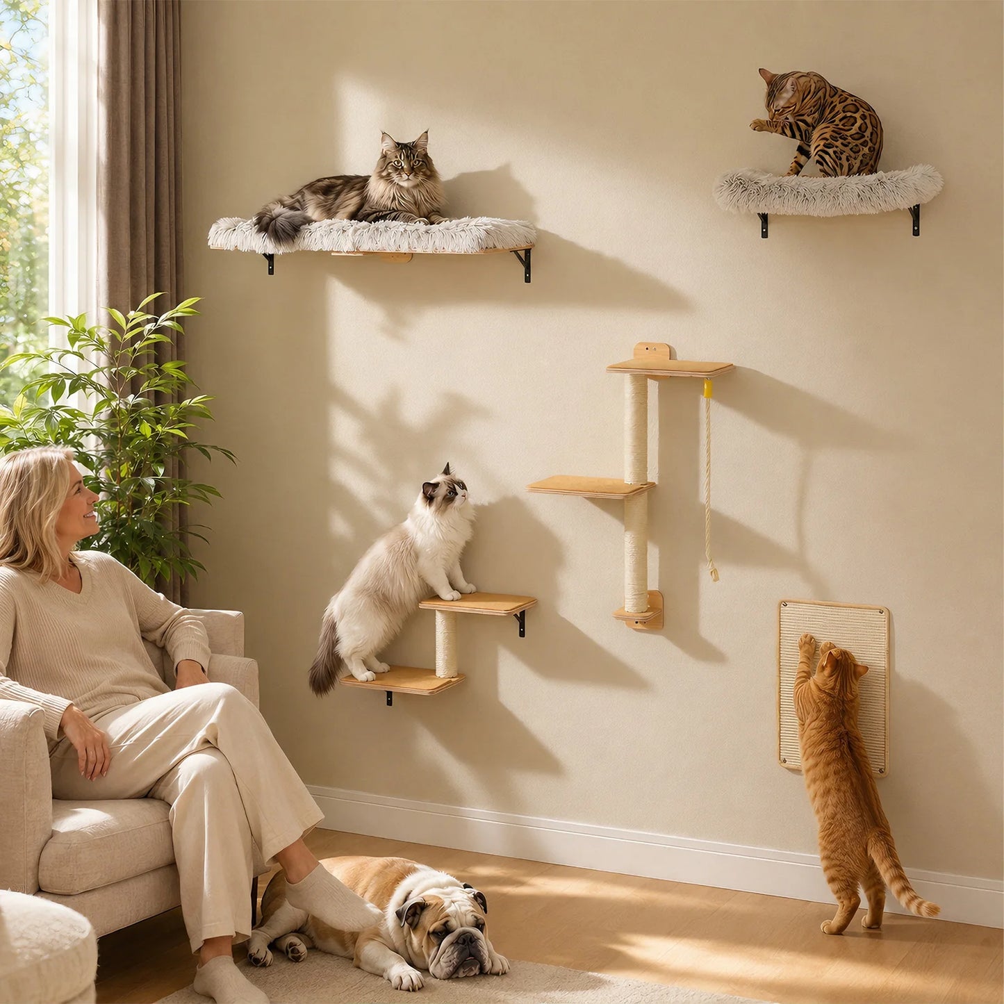 PAWZ Road Wooden Cat Wall Shelves With Sisal Scratching Posts