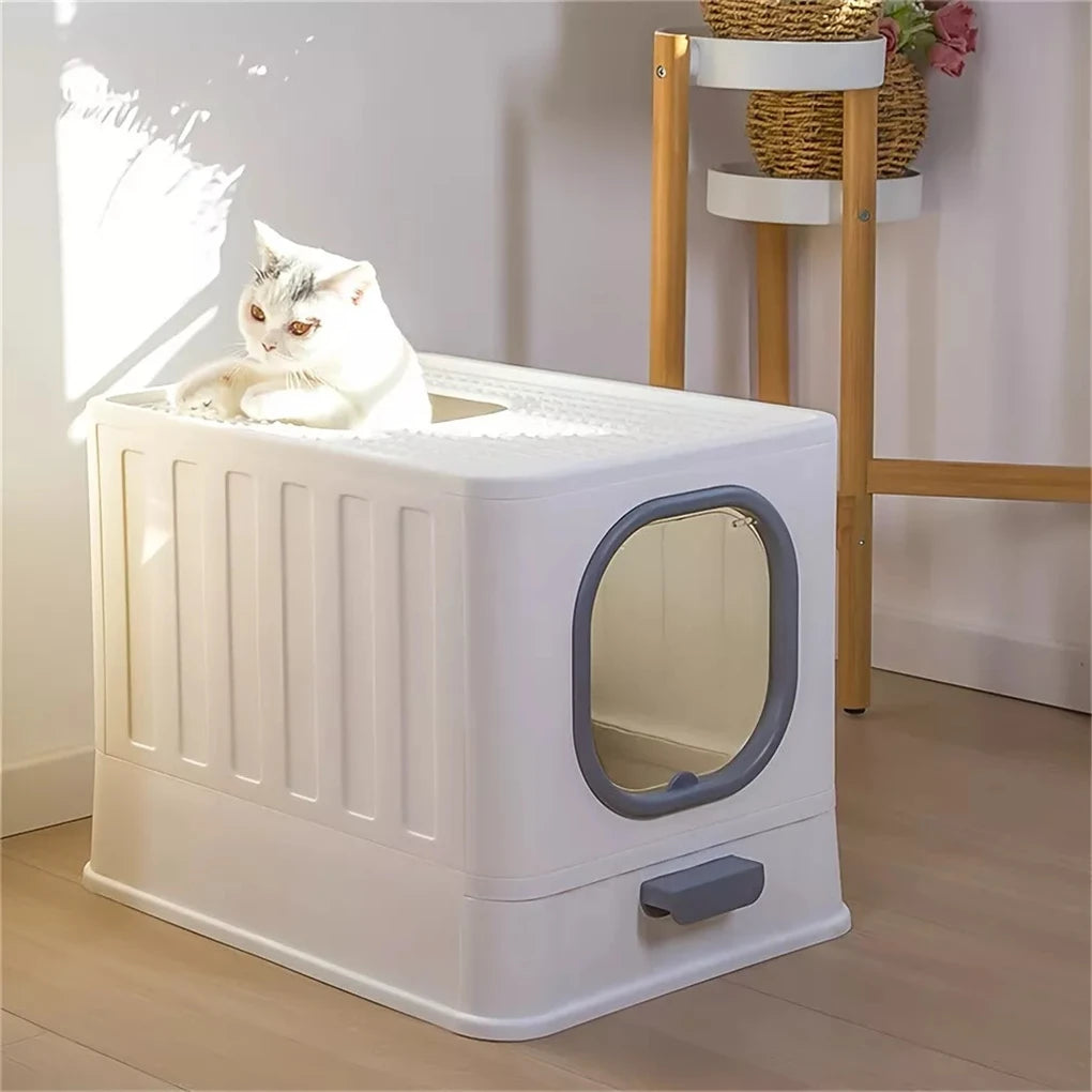 Leak-Proof Enclosed Cat Litter Box With Drawer Scoop Lid Anti-Splashing