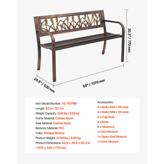 SucceBuy Outdoor Bench Wood and Metal Garden Seat 480 lb Load Capacity