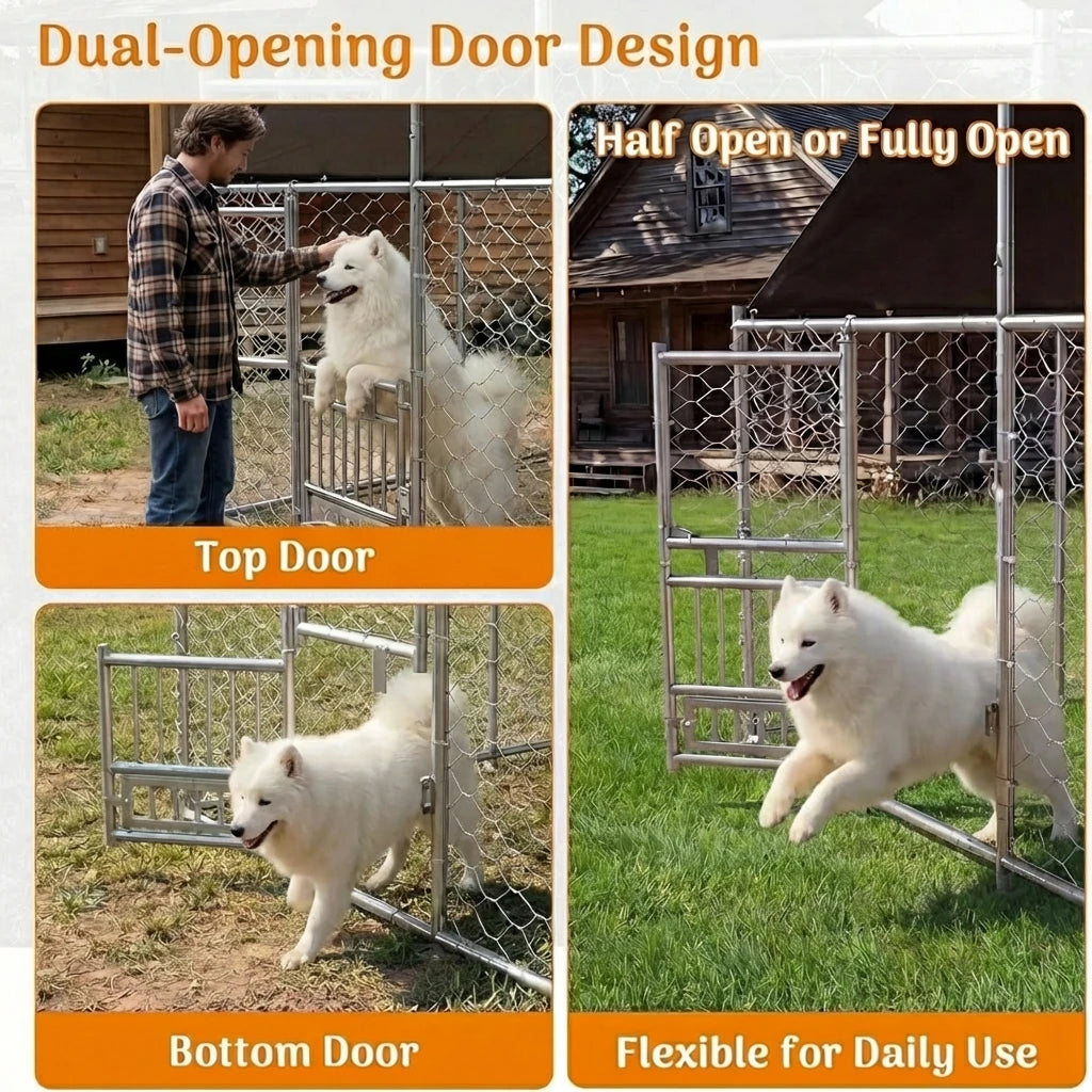 Heavy Duty Outdoor Dog Kennel Featuring Dual Doors And Bowls