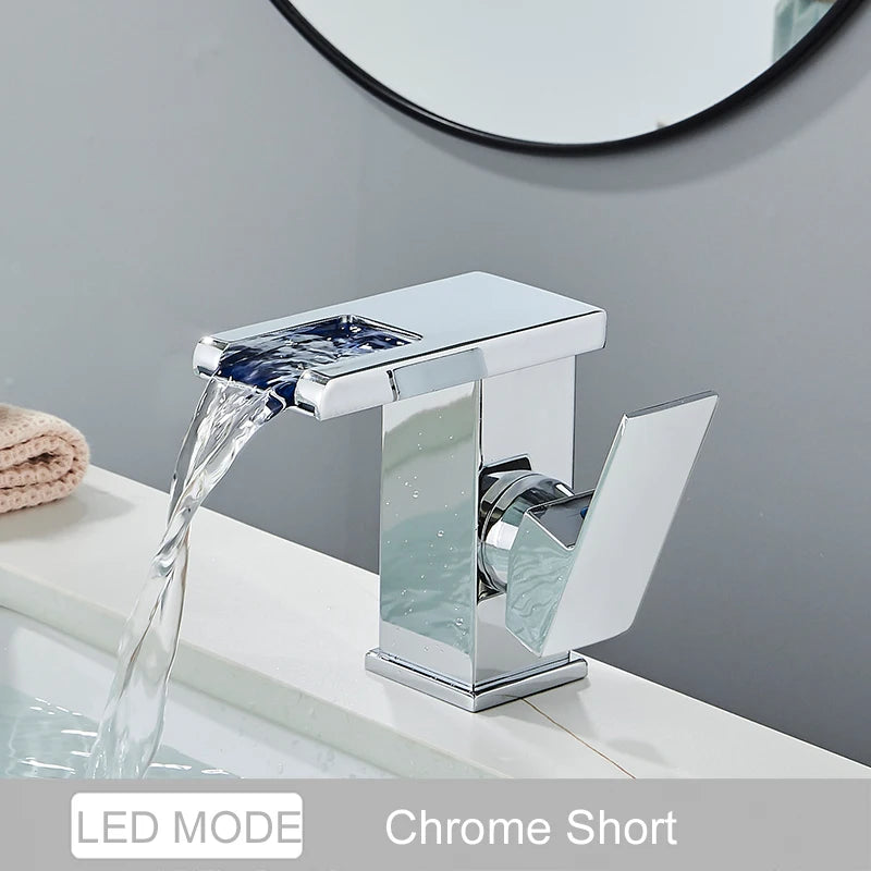 MYQualife LED Color Changing Waterfall Basin Sink Faucet