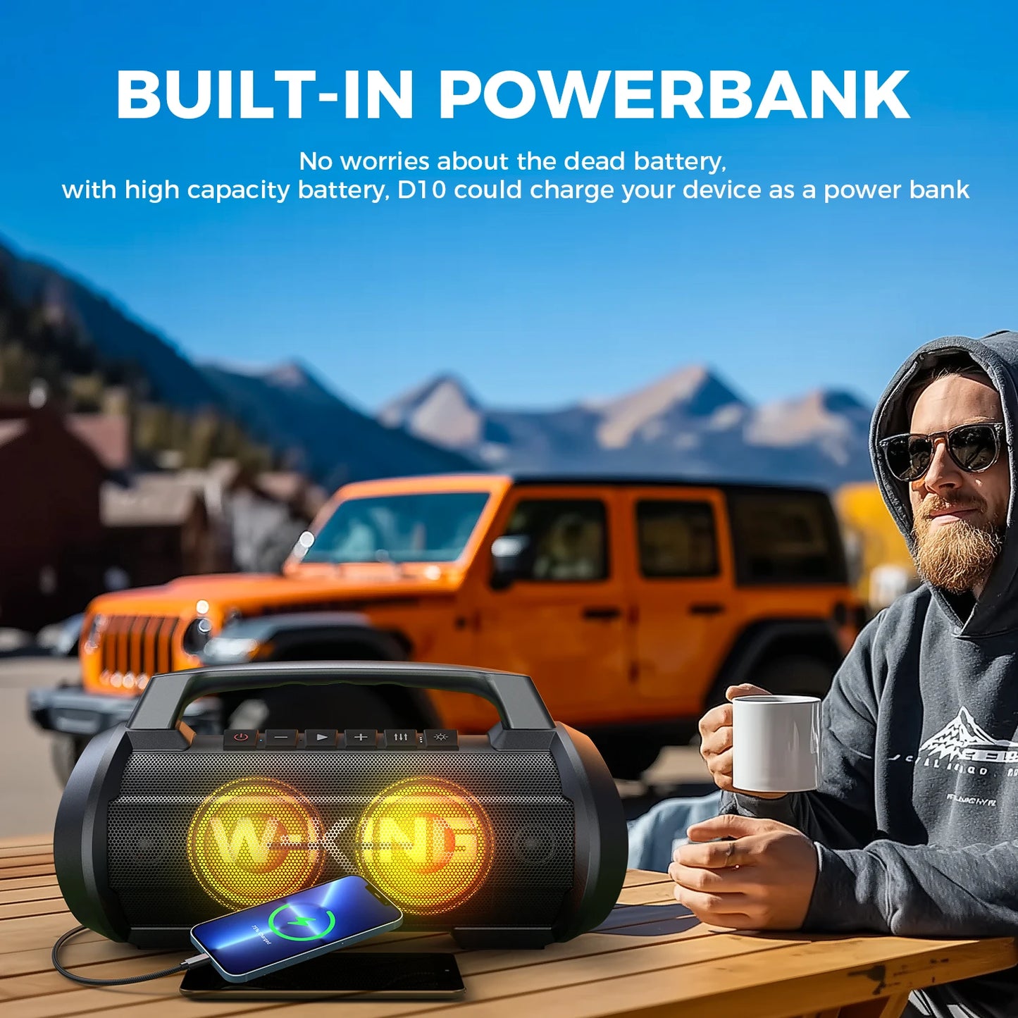 W-King 70W RMS Portable Bluetooth Speaker With Waterproof Bass Boost