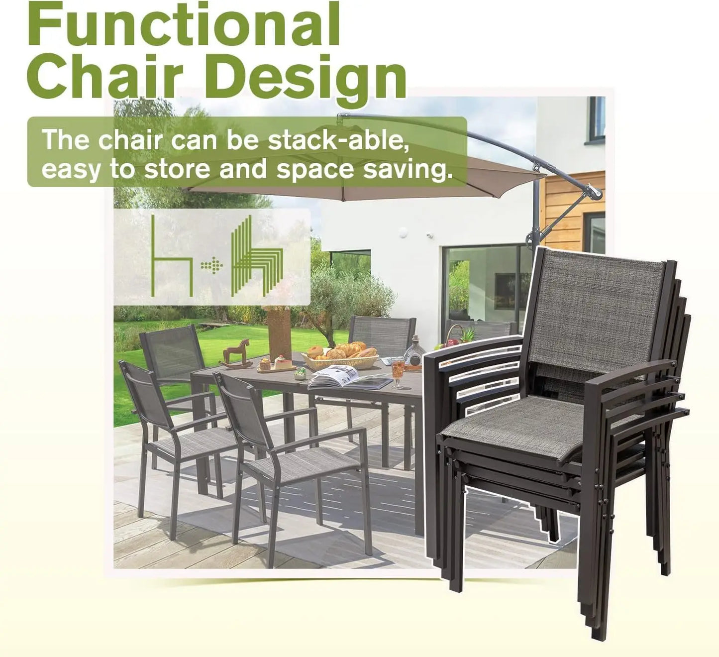 Outdoor Patio Dining Set 7 Pieces With Large Table And Textilene Chairs
