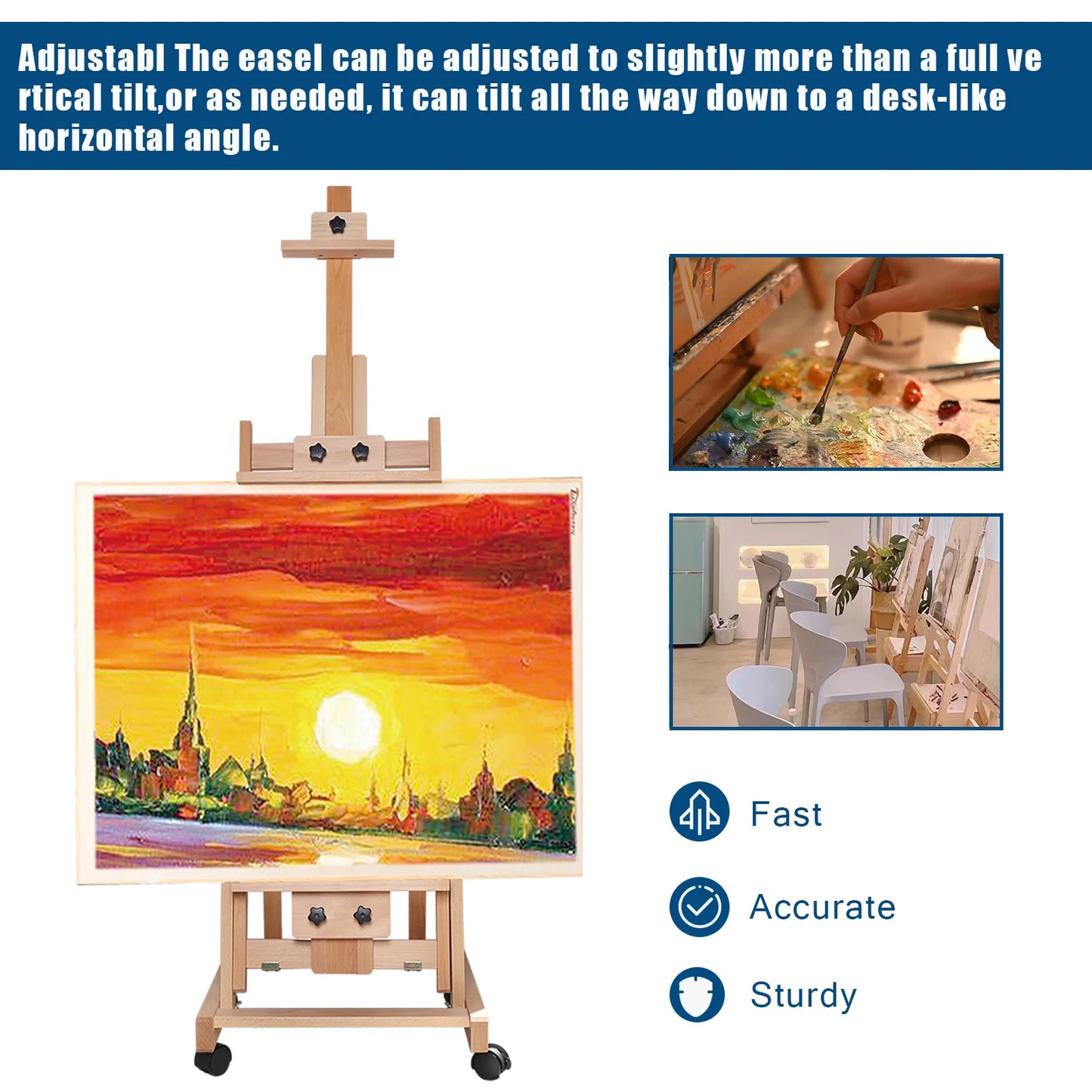 Sketch Easel Wooden Floor Stand With Adjustable Angles