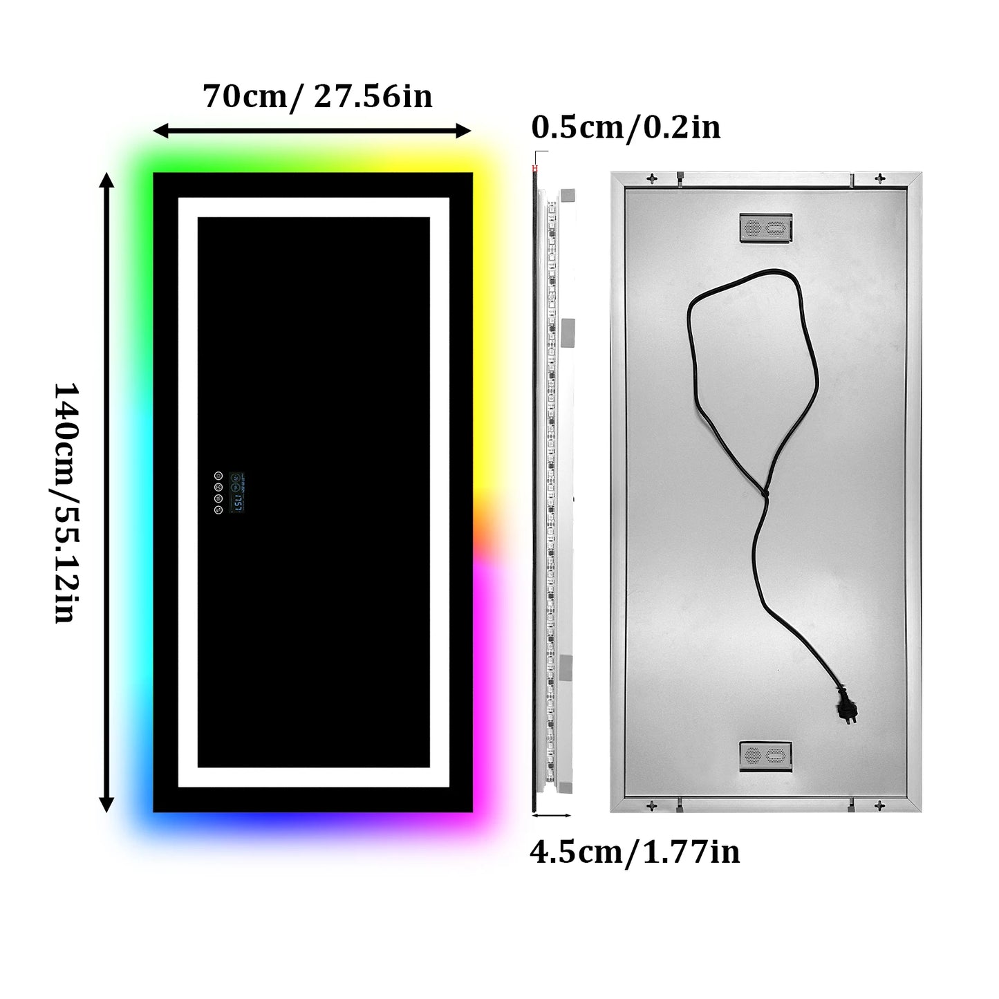 Rectangular LED Bathroom Mirror With Front Lit RGB Backlight Antifog