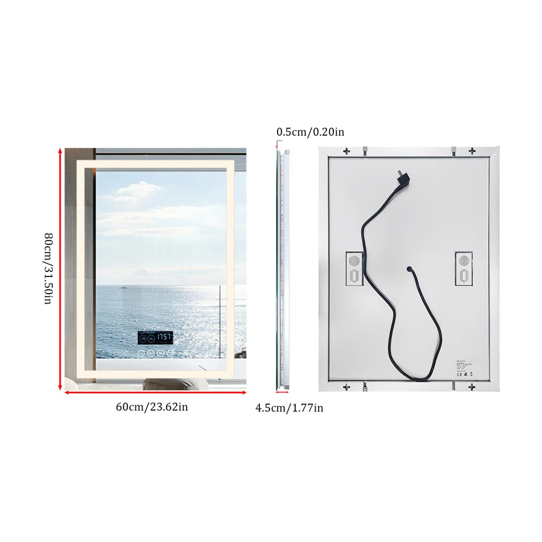 Luvodi Bluetooth Illuminated Bathroom Mirror With Digital Clock And Defog