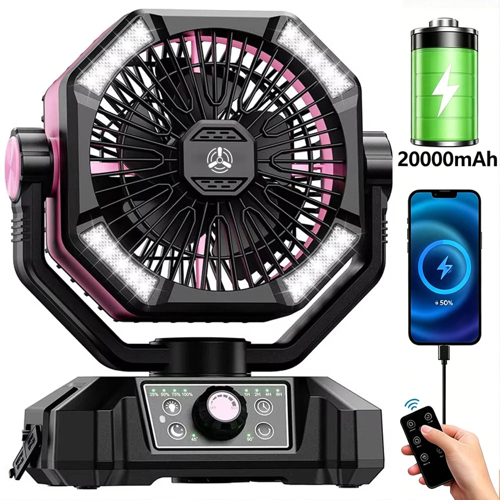 ColdSky Camping Fan With LED Lantern, 8 Speeds, 20000mAh Battery