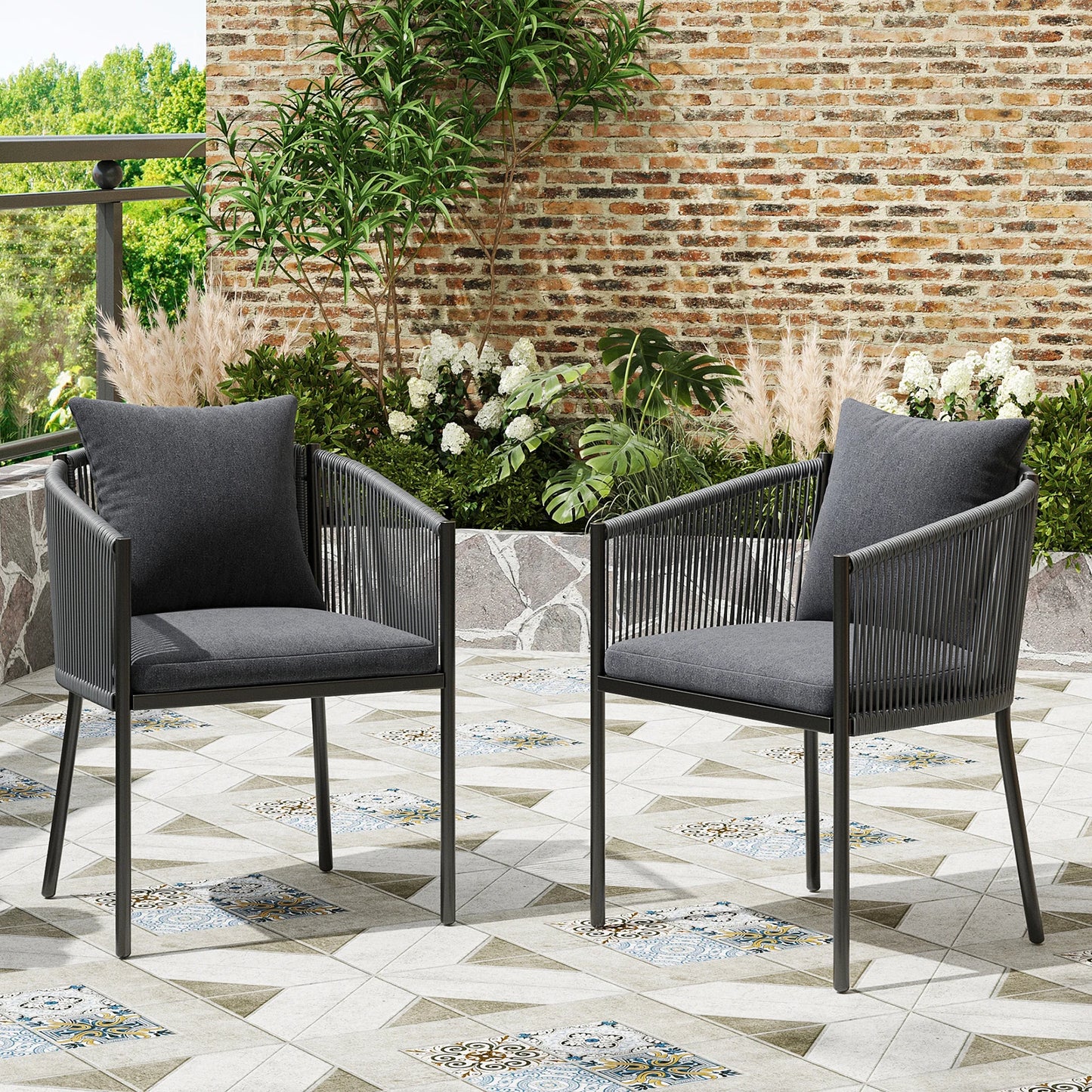 Set Of 2 Outdoor Rattan Wicker Patio Chairs For Garden